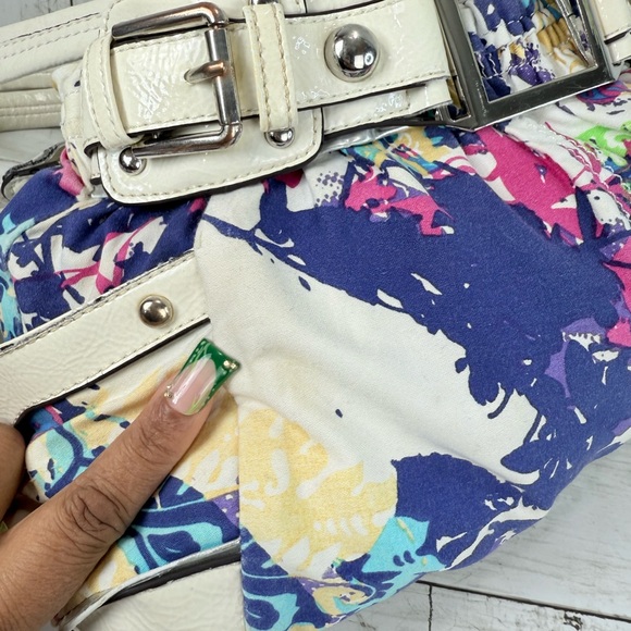 Vintage Y2K Wilsons Leather Patent Multicolored Purse Floral Shoulder Bag - Picture 9 of 16